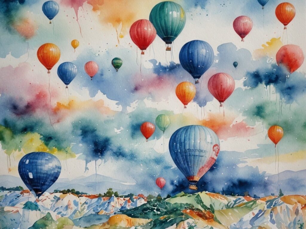 気球で空を散策(AI水彩画)