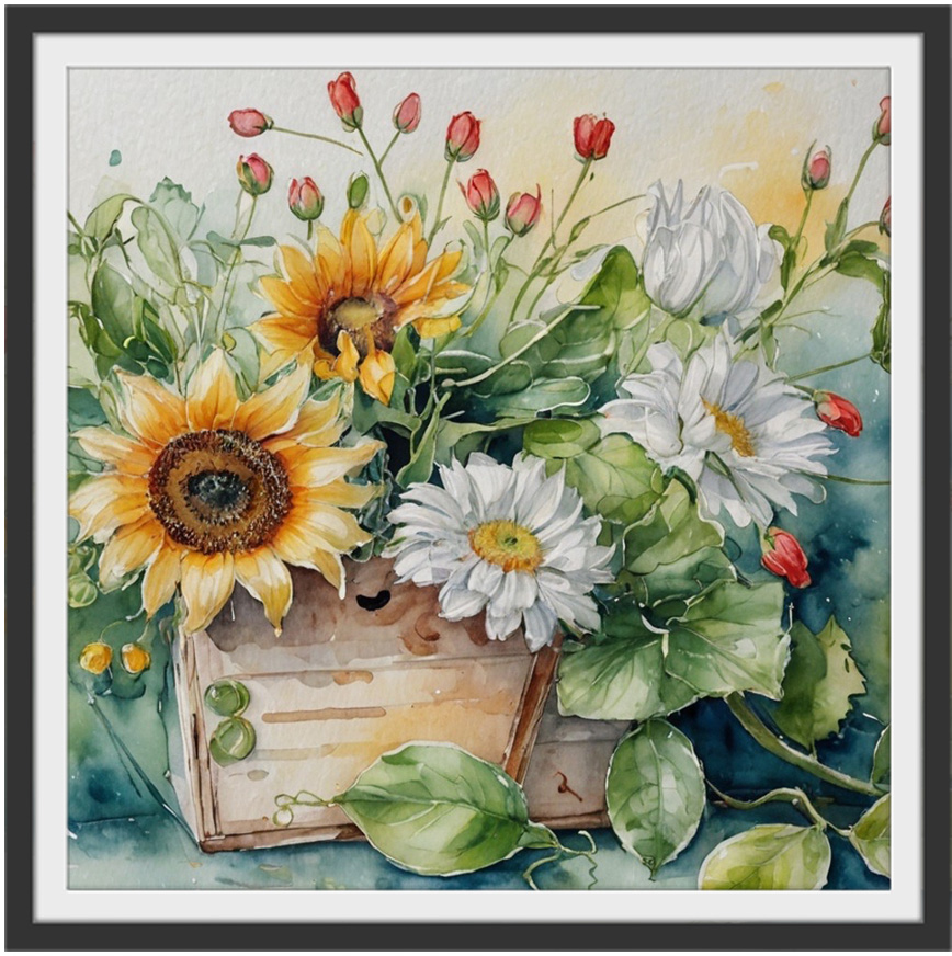 船室の花(水彩画）
