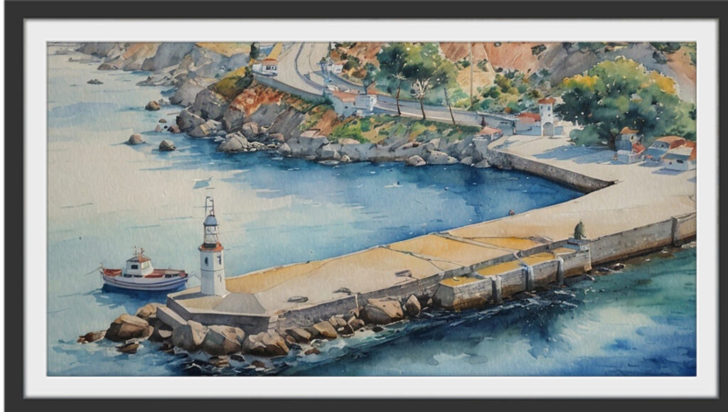 船着き場の風景(水彩画）