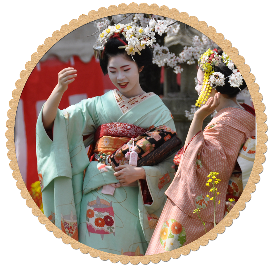 舞妓さんの頭に桜がはらり