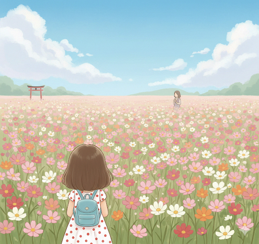 みよちゃんとコスモス畑